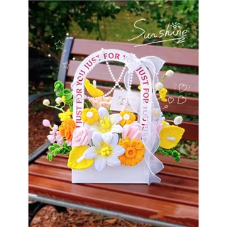กล่องใส่ดอกไม้พกพาขนาดใหญ่ใหม่ งานฝีมือ DIY วันแม่ ช่อดอกไม้ ตะกร้าดอกไม้ 38*21ซีเอ็ม