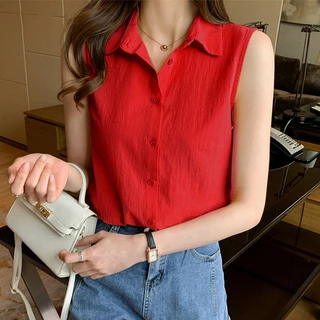 เสื้อคอปกผู้หญิงเสื้อแขนกุดกระดุม ผ้าดีใส่สบายเรียบๆผู้หญิงเสื้อผ้า ฤดูร้อนมีหลายสีให้เลือกใส่สวยเสื้อคอปกเสื้อผ้า