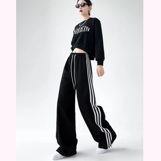 Hotgirl พร้อมส่งจากกทม y2k กางเกงสีขาว กางเกงผู้หญิงแฟชั่นย้อนยุคอเมริกัน ทรงหลวมลำลอง