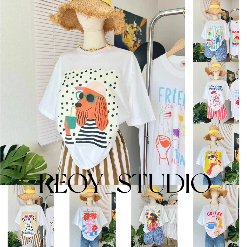 (จัดส่งตลอด 24 ชั่วโมง） REOY_STUDIO♥  เสื้อยืด ผ้าฝ้าย ป้าย รูปพิมพ์รูปสุนัขเล็ก รุ่นใหม่ฤดูร้อน แขนสั้น เสื้อยืดผ้าฝ้าย – โปรปัง