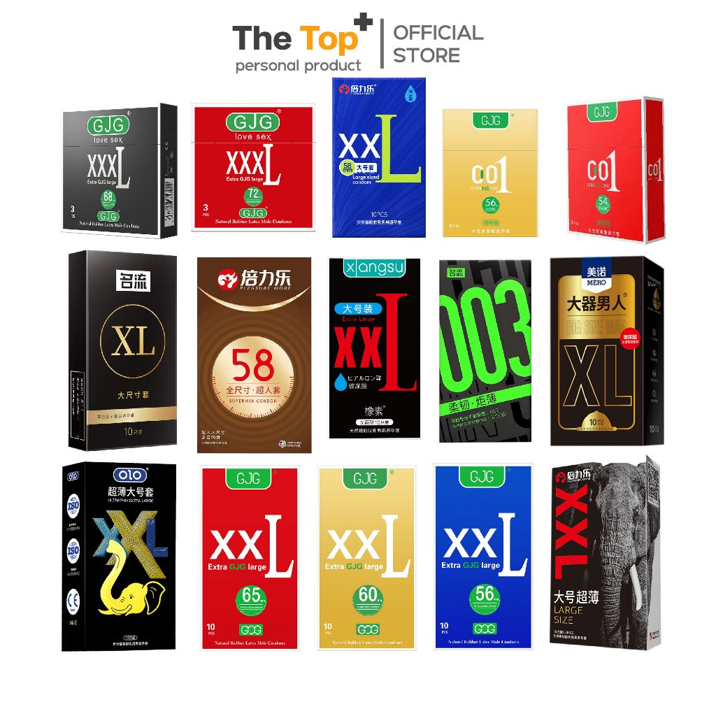 รวมแบรนด์ ถุงยางไซส์ใหญ่ XXL ขนาด 72, 68, 65, 60, 58, 56, 55, 53 มม. ผิวเรียบ บาง 0.01(ร้าน The Top)