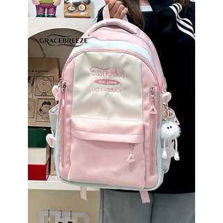 กระเป๋าเป้ผู้หญิงสไตล์เกาหลี ขนาดใหญ่ สีโทนไอศกรีม กันน้ำ ใส่โน้ตบุ๊ค 15 นิ้ว น่ารัก