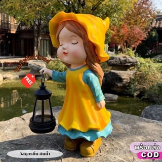 【พร้อมส่ง】เด็กน้อยหมวกเหลืองห้อยโคมไฟโซลาเซลล์ขนาด30CMวัสดุเ…