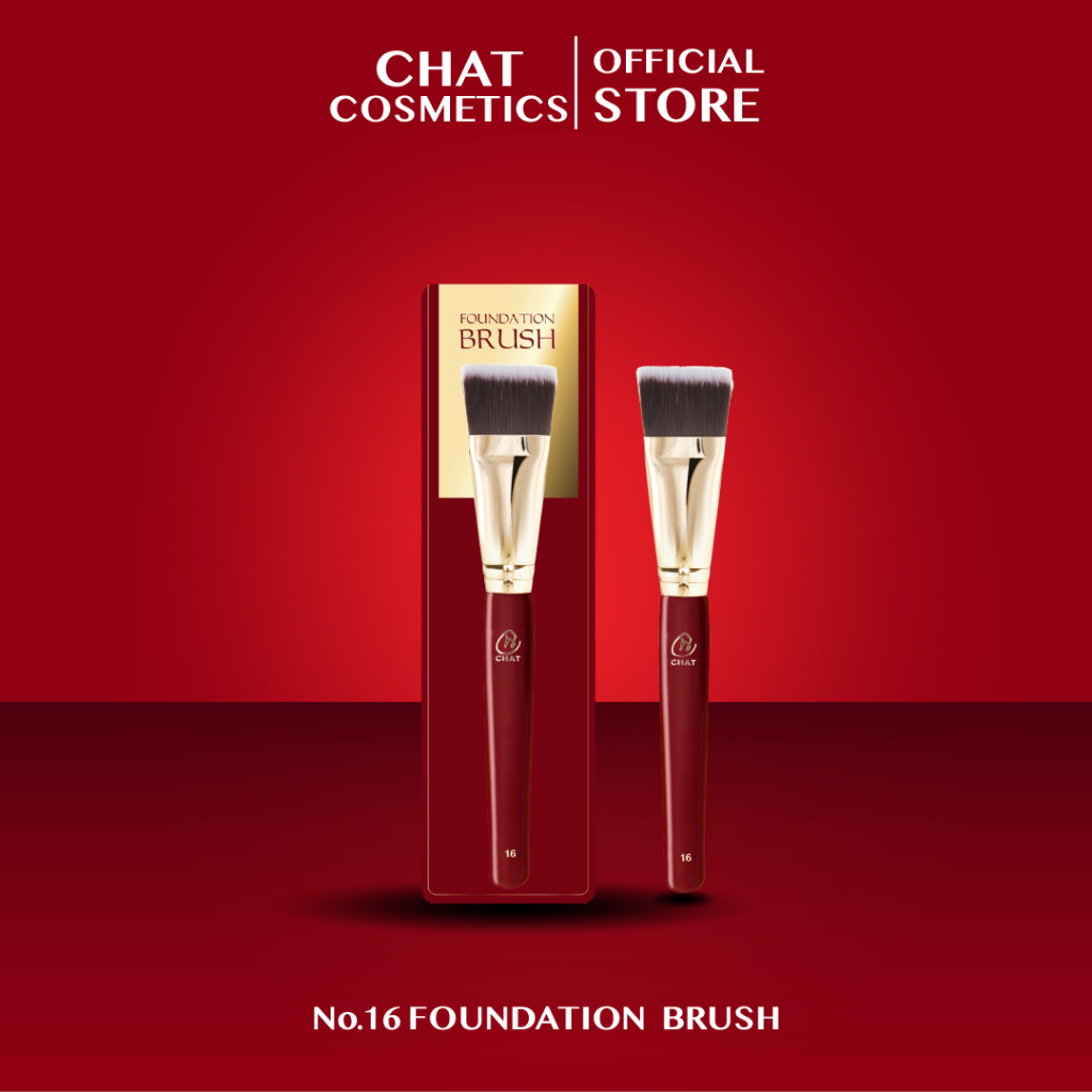 ฉัตร แปรงรองพื้น ฟาวเดชัน บรัช CHAT Foundation Brush No.16 (แปรงน้องฉัตร, แปรงหัวแบน, เกลี่ยง่าย, เครื่องสำอาง)
