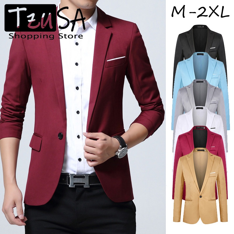 【จัดส่งทันที】เสื้อสูทผู้ชาย ไซส์ M-2XL สูทสลิมสไตล์เกาหลี สูทธุรกิจเสื้อสูท สามารถสวมใส่ได้ในโอกาสลำลองหรือทางธุรกิจ