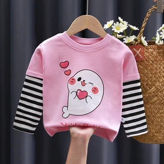 เสื้อยืดเด็ก เสื้อผ้าแขนยาวเด็ก เเขนลายริ้ว ใส่สบาย ลายน่ารัก พร้อมส่งในไทย #20305