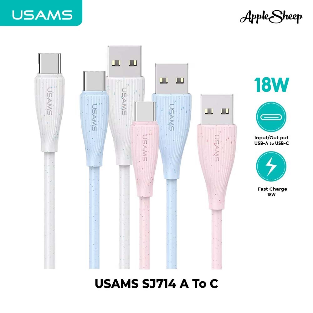 [USAMS SJ714 A To C] สายชาร์จมือถือ Type A-C 18W 3A สายยาว 1 m. ถ่ายโอนข้อมูลได้ ชาร์จเร็ว ทนทาน แข็