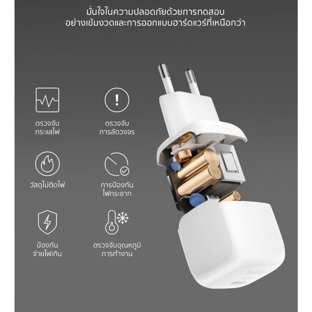Belkin WCA013/019/020 หัวชาร์จเร็วแบบ PD & PPS ขากลมมาตรฐาน มอก. ไทย รองรับชาร์จเร็ว Apple, Samsung - รูปที่ 5