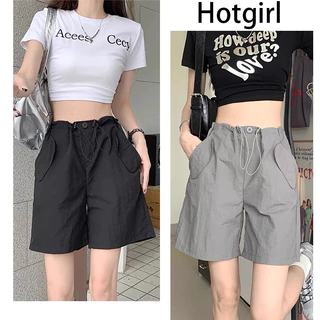 Hotgirl พร้อมส่งจากกทม กางเกงขาสั้น ผญ กางเกงขาสั้นเอวสูงสีดำสไตล์เกาหลีสำหรับผู้หญิง