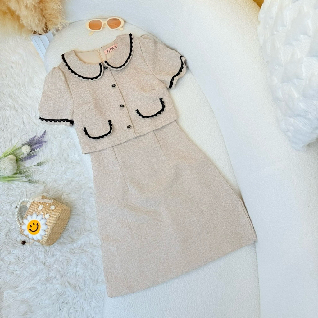 [LISA] A1109 ชุดเดรสกระโปรงคอบัวแขนสั้นดีเทลแต่งกระดุมหัวใจ ดูแพงลุคคุณ ใส่เที่ยว ดินเนอร์ คาเฟ่