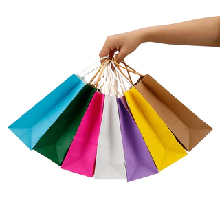 10pcs ถุงกระดาษถือหลายสี ถุงหูหิ้วกระดาษ ใส่เบเกอรี่เกรดพรีเมียม จัดเบรค ใส่เบเกอรี่รักษ์โลก