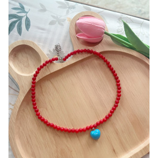 สร้อยลูกปัดกลม 6 มิล +จี้ปั้น โทนแดงเชอรี่ ❤️🍒 งานแฮนเมด🖌️🎨 …