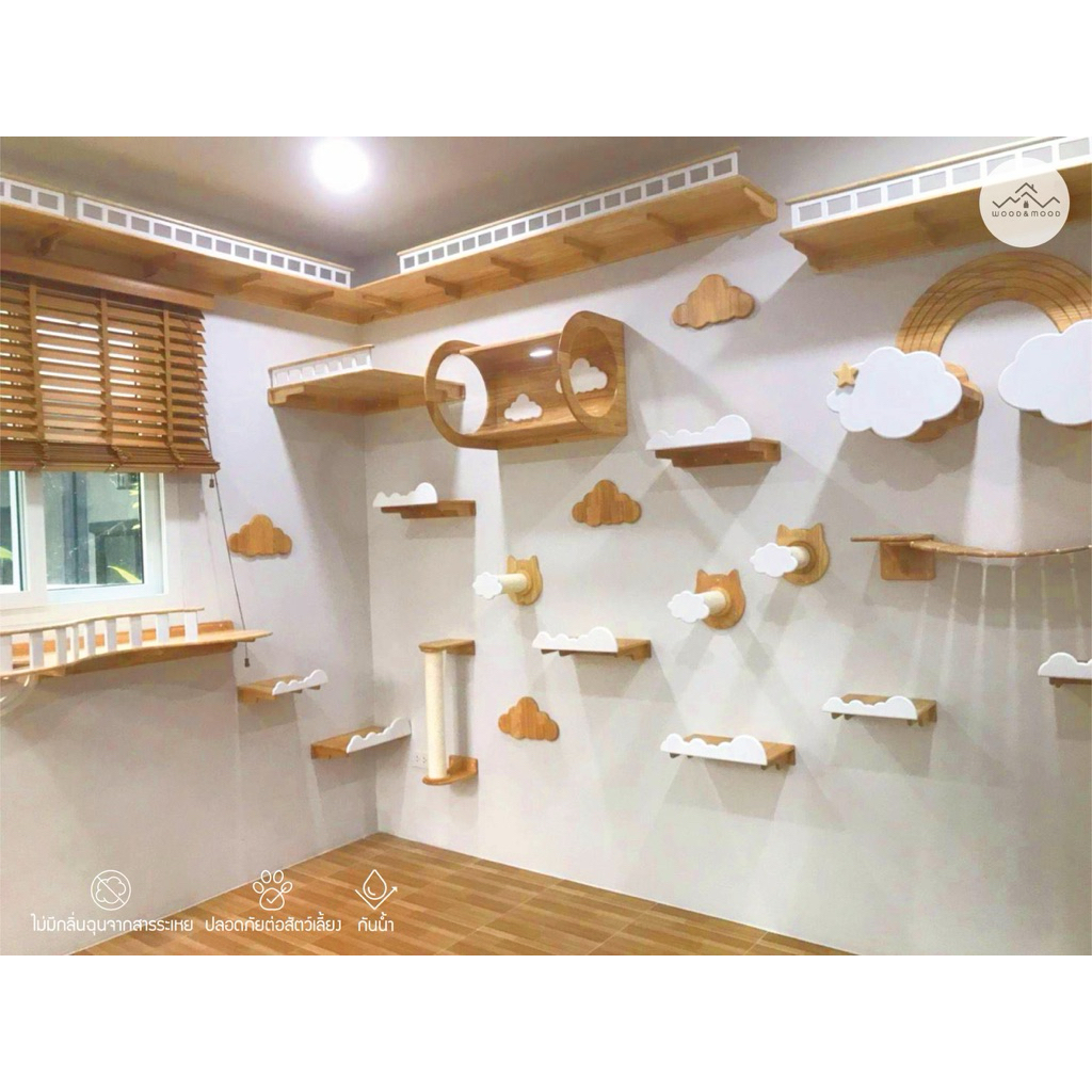 กล่องแมวติดผนัง  คอนโดแมวติดผนัง ธีม CAT IN THE SKY [WOOD&MOOD] TH