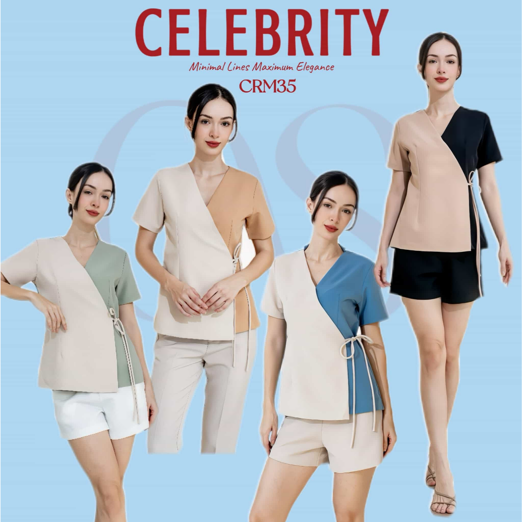 CelebrityStyle CRM35-Top เสื้อแขนสั้นตกแต่งด้วยสายผูกเอวด้านหน้า