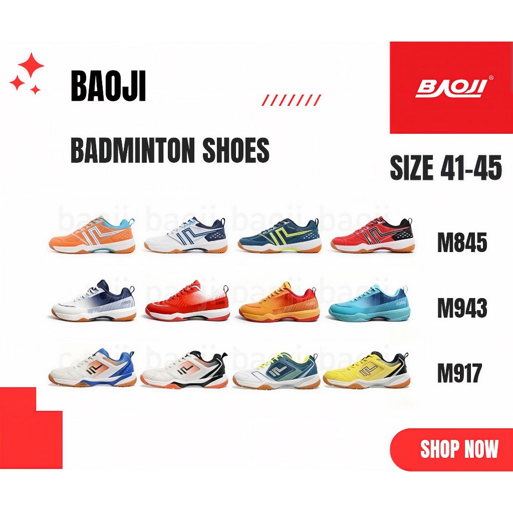Baoji Badminton shoes รองเท้าแบดมินตันผู้ชาย รุ่นM 845 / 917 / 943 แบบผูกเชือก ของแท้ พร้อมส่ง​