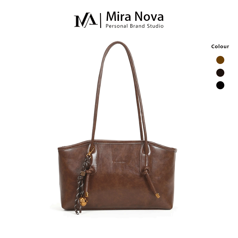 Mira Nova Tote Bags กระเป๋าคาดไหล่ กระเป๋าสะพายไหล่ กระเป๋าสะพายข้าง สีน้ำตาลอ่อน ความจุใหญ่ 3009