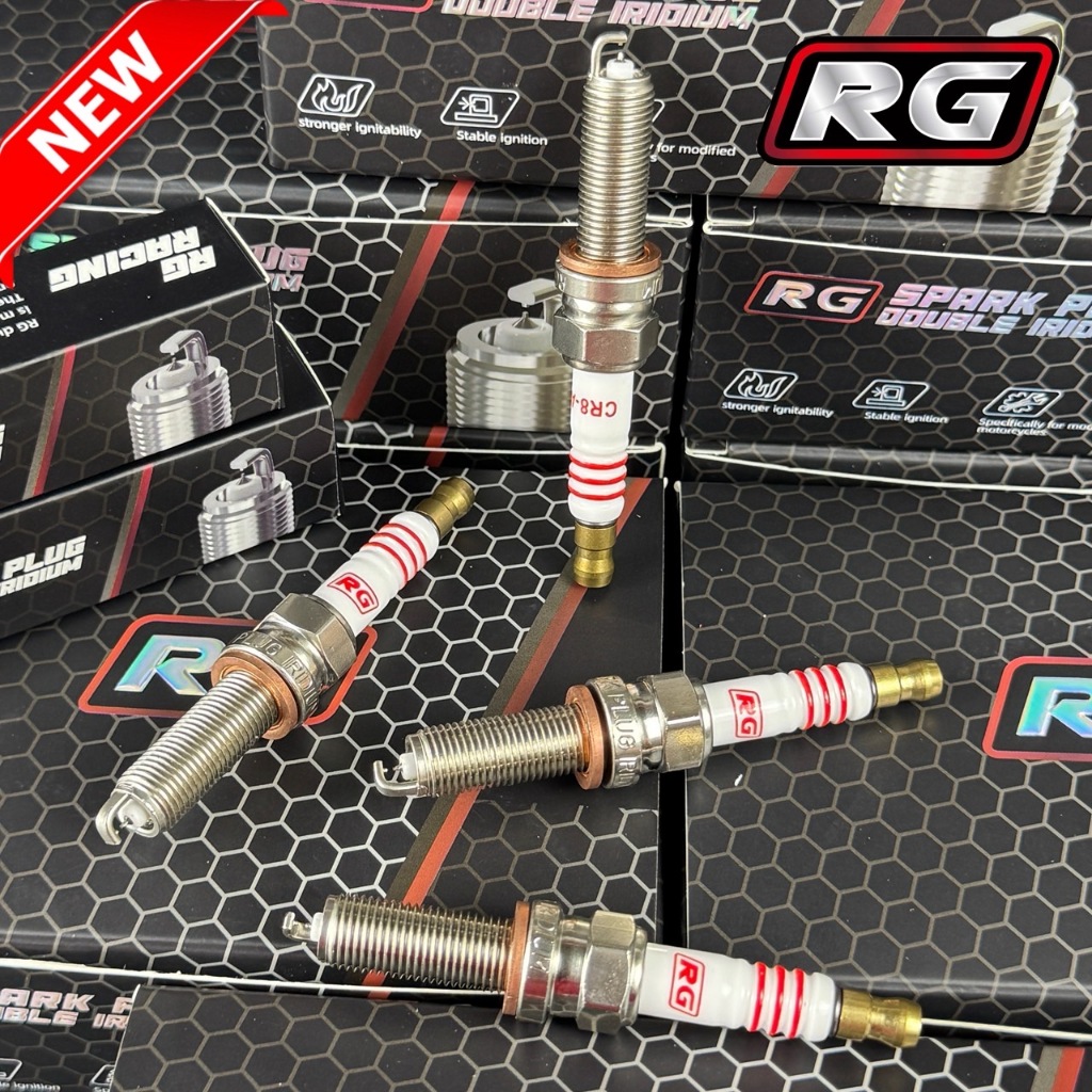 หัวเทียนแต่ง RG DOUBLE IRIDIUM ไฟแรง นิ่ง เสถียร สำหรับรถจักยายยนต์ ทุกรุ่น ไฟแรง ต้นจัด ท้ายลึก