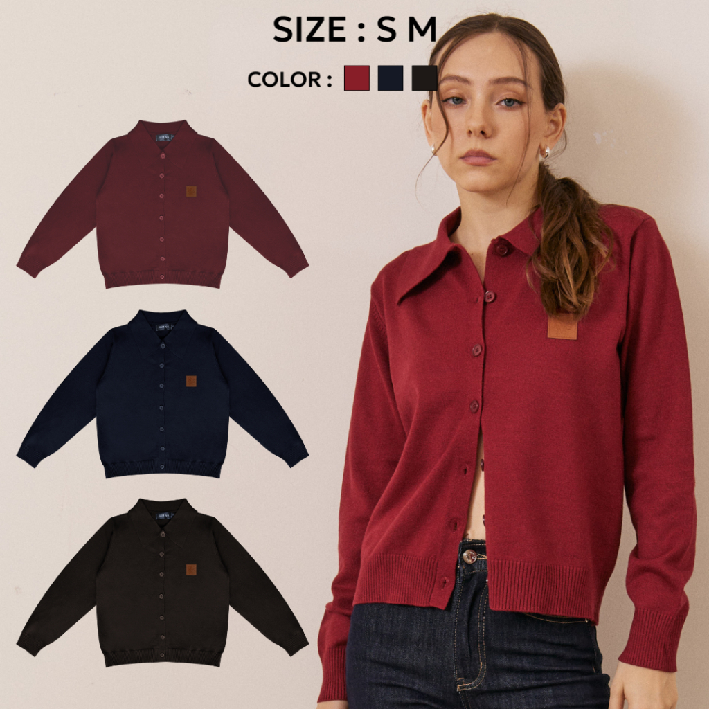 Bemingtop994(S-M)-BMG Collar Knit Cardigan – คาร์ดิแกนคอปกเรียบเท่ เสริมลุคให้ดูดี