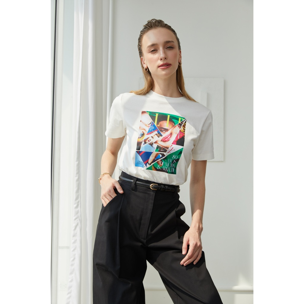 ELLE เสื้อยืด ผ้า COTTON แขนสั้น ทรง BASIC ลายกราฟฟิค LIMITED EDITION 80 YEARS รุ่น W3K718