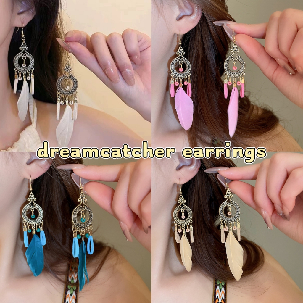 ต่างหู  ดรีมแคตเชอร์ พู่ขนนก  วินเทจ โลหะเก่า  สไตล์รีสอร์ทริมทะเล  ที่เกี่ยวหู มีหลายแบบให้เลือก  ส่งไวจากไทย