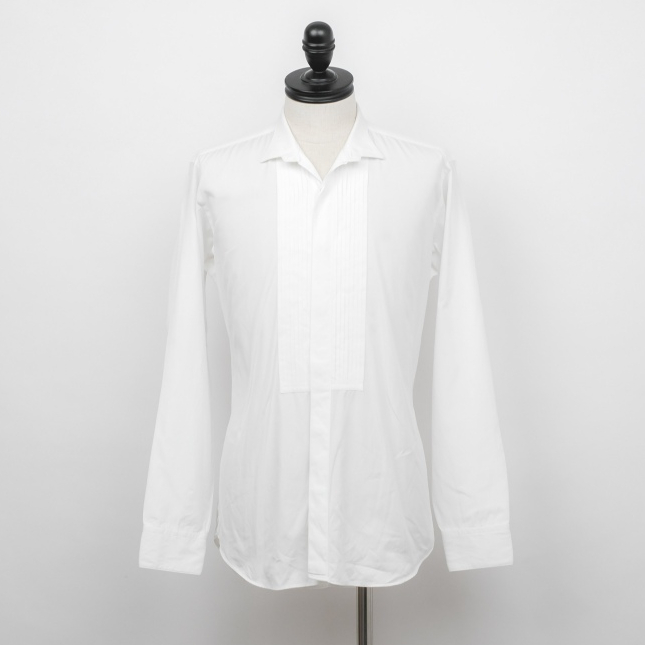 M - HUNTSMAN White Cotton Tuxedo Shirt