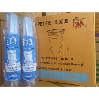 แก้ว PET 16 ออนซ์ ปาก 98 เรียบใส ตรา3A : จำหน่าย แก้วเปล่า 500ใบ ครึ่งลัง และ 1000ใบ ยกลัง