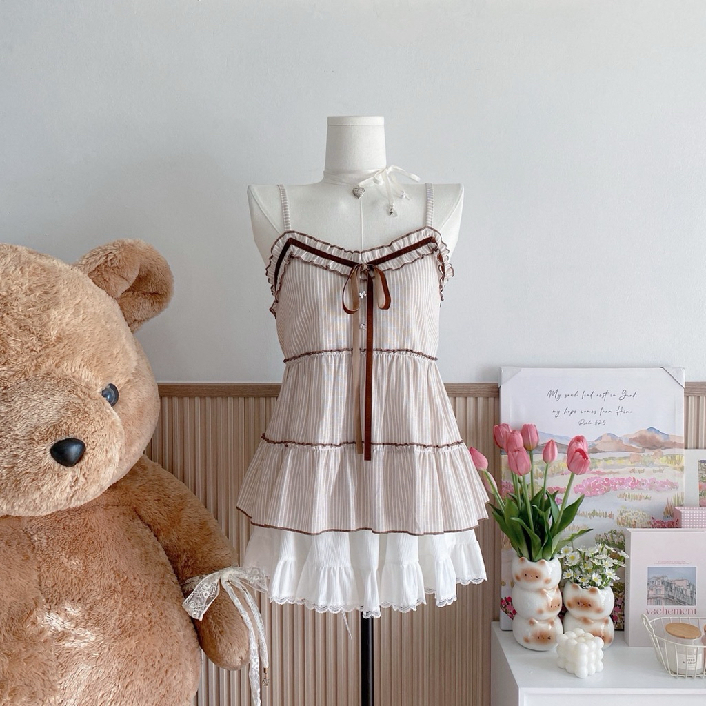 🧺🧸 ‎˗ˏˋ 𝔹𝕒𝕟𝕠𝕗𝕗𝕖𝕖 𝕋𝕠𝕡 | สายเดี่ยวขนมชั้นดีเทลริบบิ้น🧇🍌 - รูปที่ 3