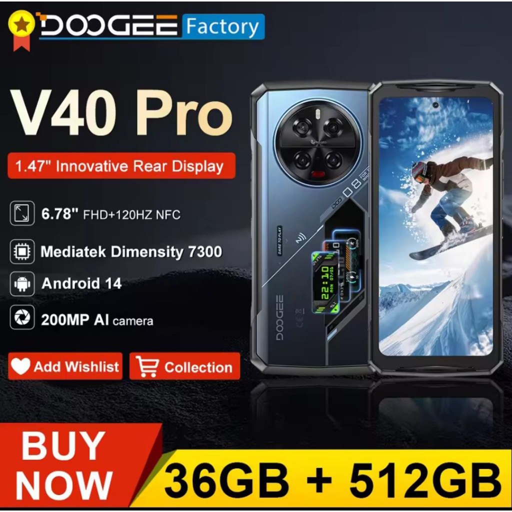 Doogee V40 Pro 5G แรม 36 GB รอม 512 GB แบตเตอรี่ 8,680 mAh หน้าจอ 6.78 นิ้ว FHD + 120Hz Android 14 M