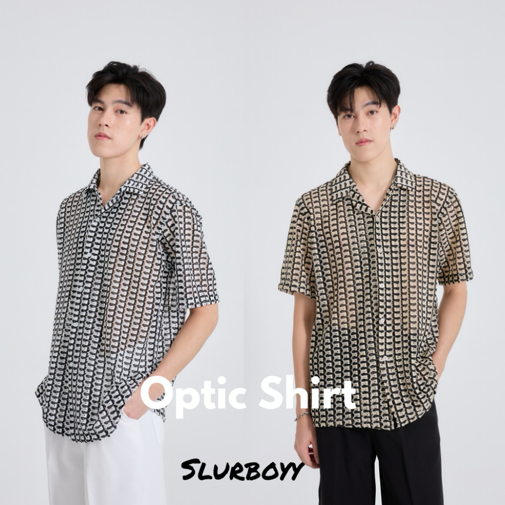 (ส่งด่วน กทม 4 ชม.) SLURBOYY Optic Shirt เสื้อเชิ้ตผ้าโครเชต์ (SB0841)