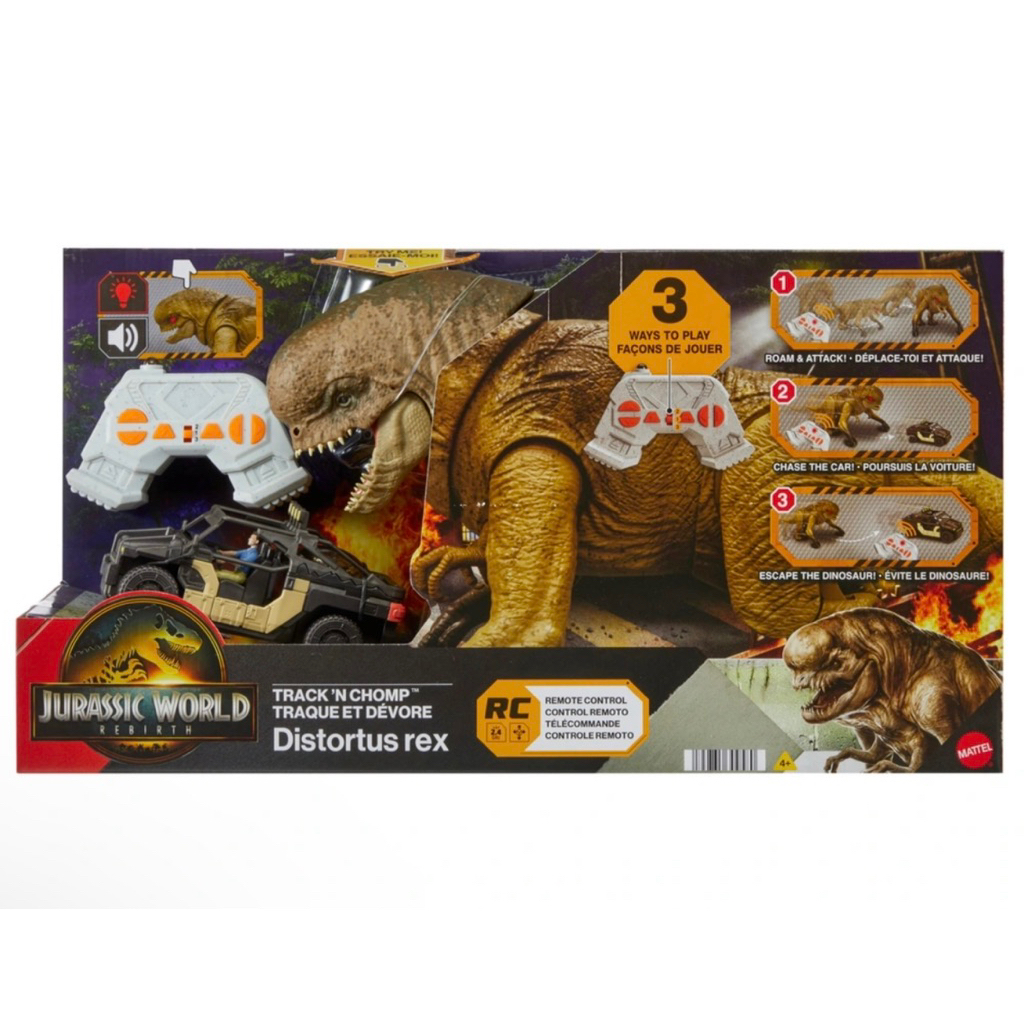 Jurassic World Rebirth Track N Chomp Distortus Rex & Vehicle, Remote Control, Lights & Growl & Chomp