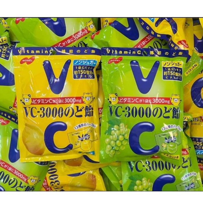 VC-3000 Nobel 🍋 ลูกอมวิตามิน C เลมอนและองุ่น เสริมภูมิคุ้มกัน ไม่มีน้ำตาล (30 เม็ด) โนเบล