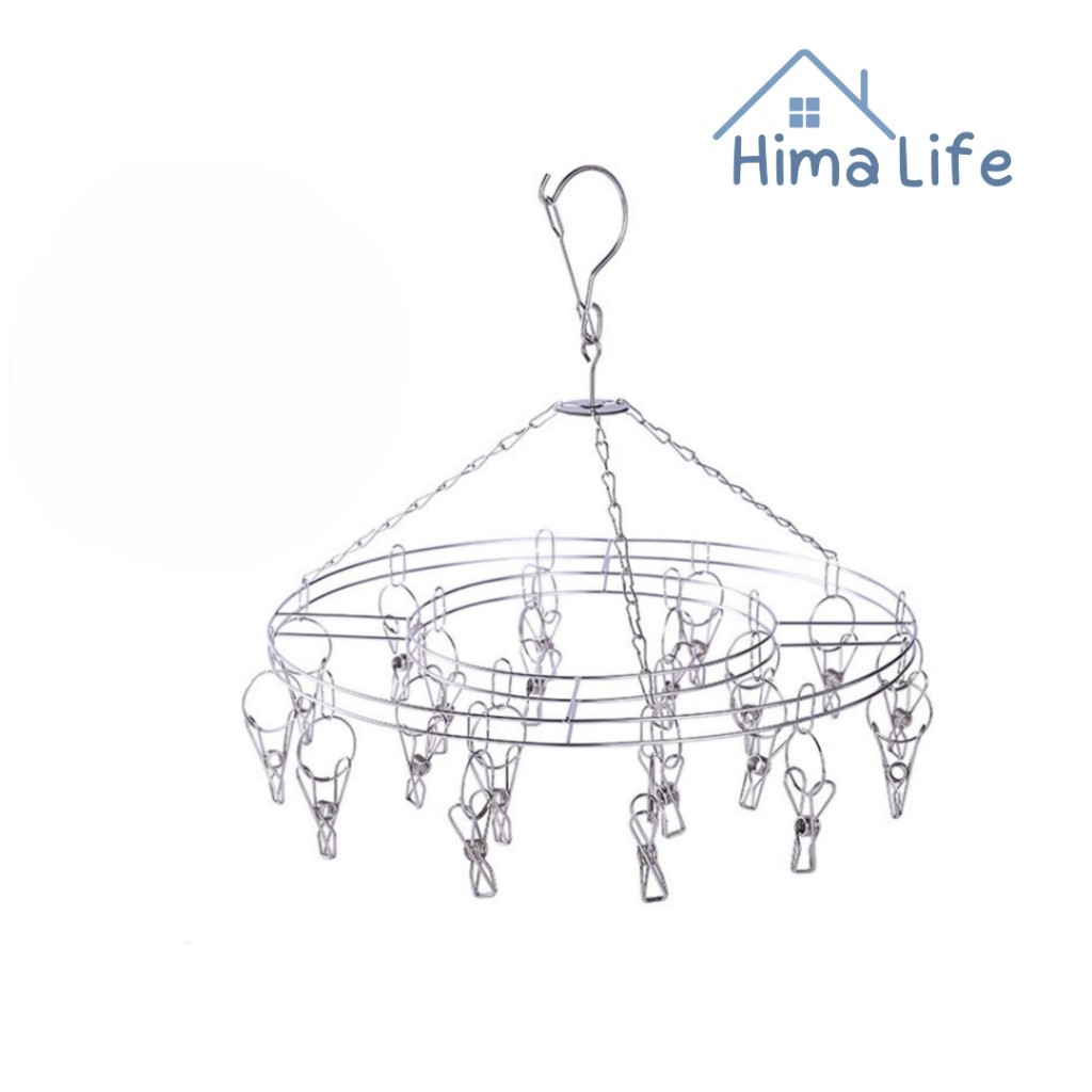 ราวหนีบผ้า สแตนเลส แบบกลม 20 ตัวหนีบ ตะขอล็อคกันลมพัด ราวตากผ้า ที่หนีบผ้าสแตนเลส ราวหนีบผ้าสแตนเลส Simple Kitchen