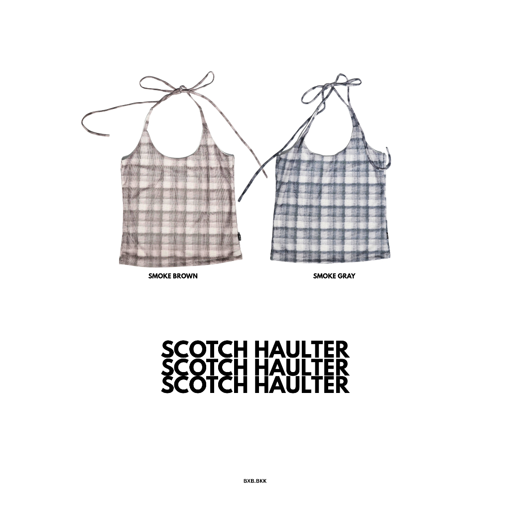 BXB - SCOTCH HAULTER เสื้อคล้องคอลายตารางสกอต ผ้ายืด