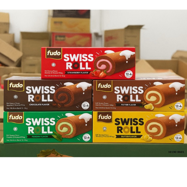 ฟูโด้ เค้กโรลสอดไส้ครีม  18 กรัม (1 กล่อง 24 ชิ้น) มีให้เลือกทั้งหมด 5 รสชาติ  สินค้ามีฮาลาล