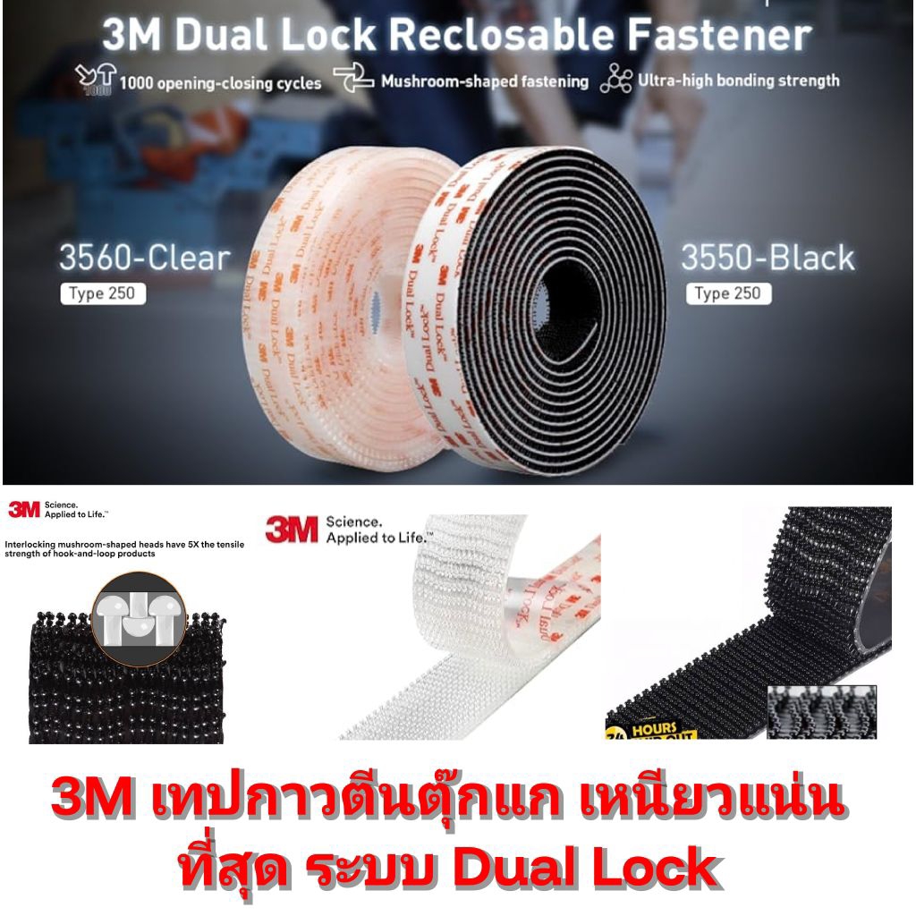 3M เทปกาวตีนตุ๊กแก ถูกที่สุดในตลาด ระบบ Dual Lockแบบล็อคในตัว หน้ากว้าง 1 นิ้ว ตีนตุ๊กแก เทป 3M SJ35