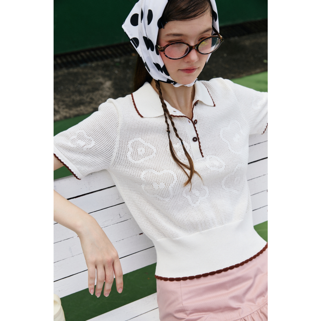 Deardarling Lucho Polo Top เสื้อโปโล ผ้าทอ  สินค้าพร้อมส่ง