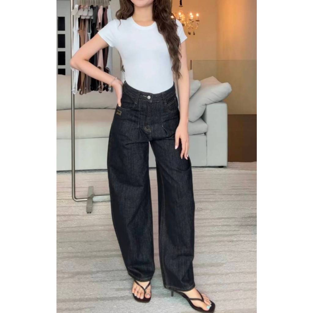 PTJ30306 Gabriela Super Barrel กางเกงยีนส์ขากระบอกใหญ่ปัก PROMTHONG