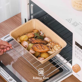 Baking barn (50 ชุด) ถาดกระดาษคราฟท์ทรงเหลี่ยม Paper Tray