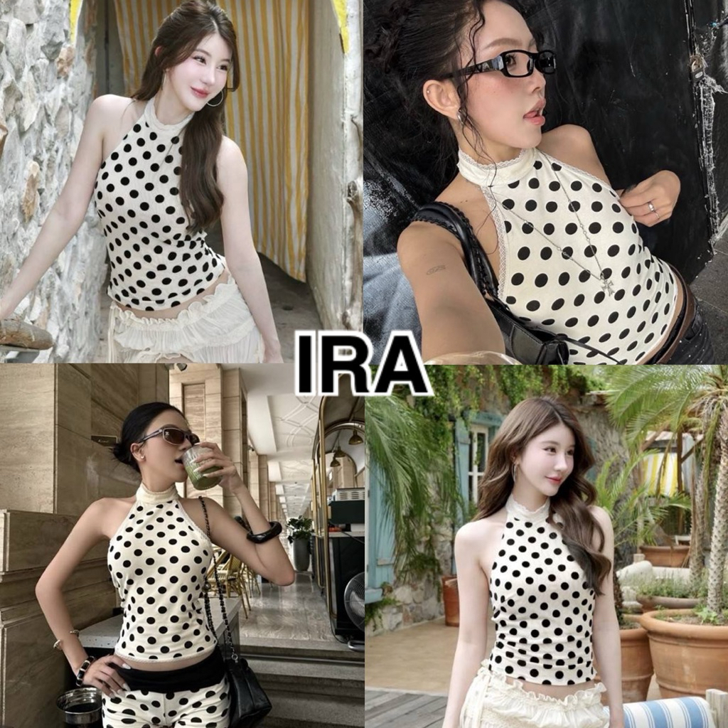 BY Polka Dot เสื้อกั๊กแขนกุด Halter ฤดูร้อนผู้หญิงหวานเสื้อลําลองอเนกประสงค์