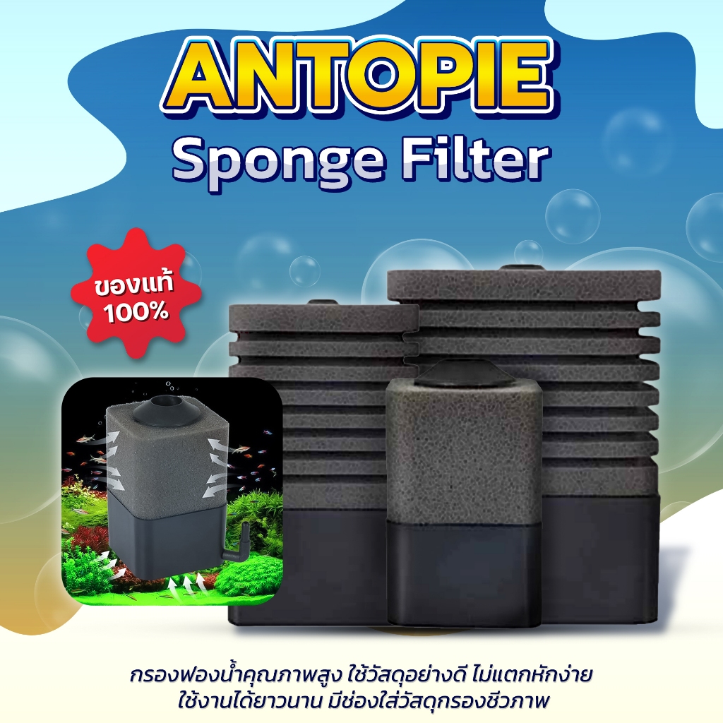 ANTOPIE Sponge Filter กรองฟองน้ำคุณภาพสูง เนื้อฟองน้ำทนทาน ใช้งานได้ยาวนาน มีช่องใส่วัสดุกรองชีวภาพด้านล่าง