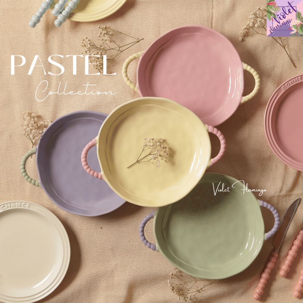 Violet Flamingo จานเซรามิคสไตล์มินิมอล รุ่น Pastel Collection จานขนาด 8 นิ้ว เข้าไมโครเวฟได้