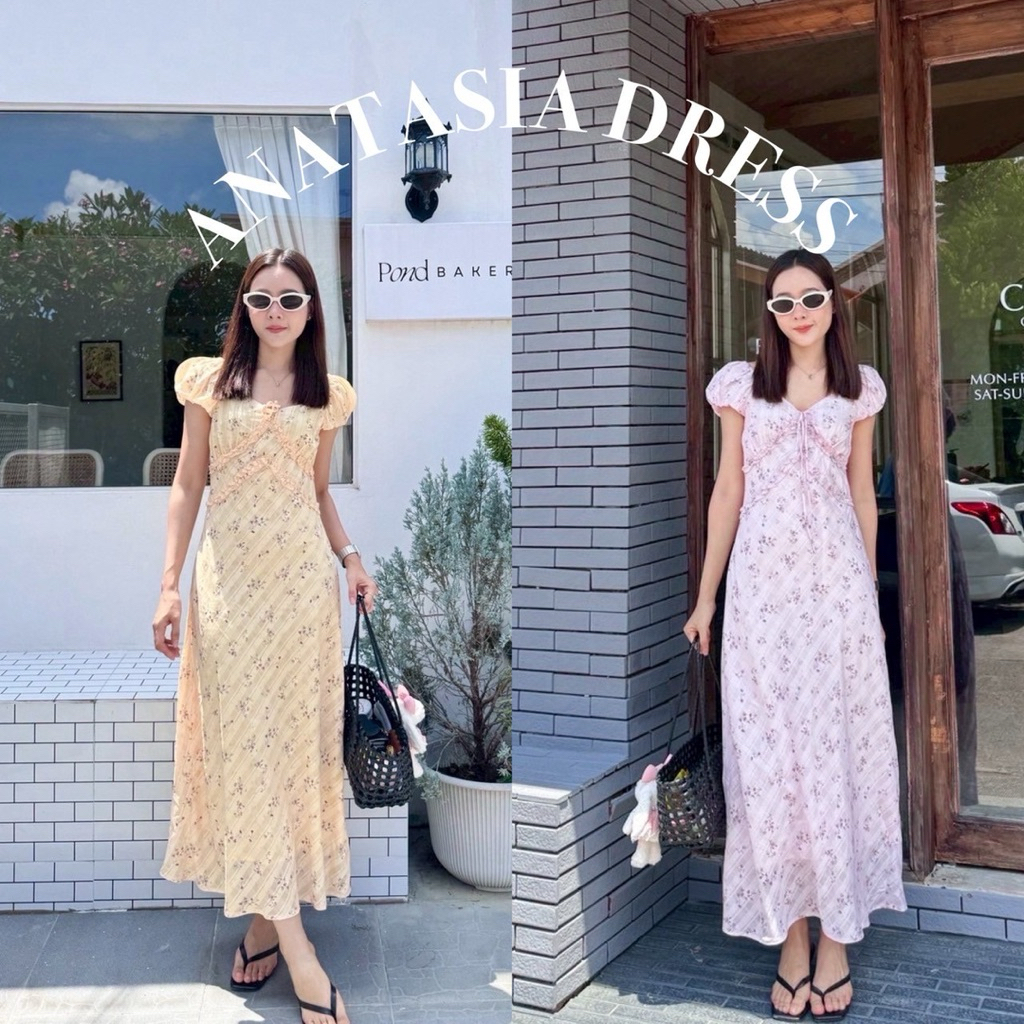 Anatasia dress ❤️‍ แมกซี่เดรสยาวสีชมพู,เหลือง ราคา ถูกที่สุด ดีลบีเคเค