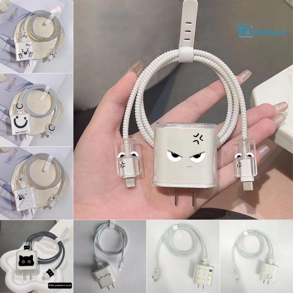 5In1 ฝาครอบป้องกันสายชาร์จ Charger Protecto เคสป้องกันสายเคเบิลข้อมูลแมวน่ารัก เคสแบบนิ่มสำหรับชาร์จ เหมาะสำหรับIP18/20W