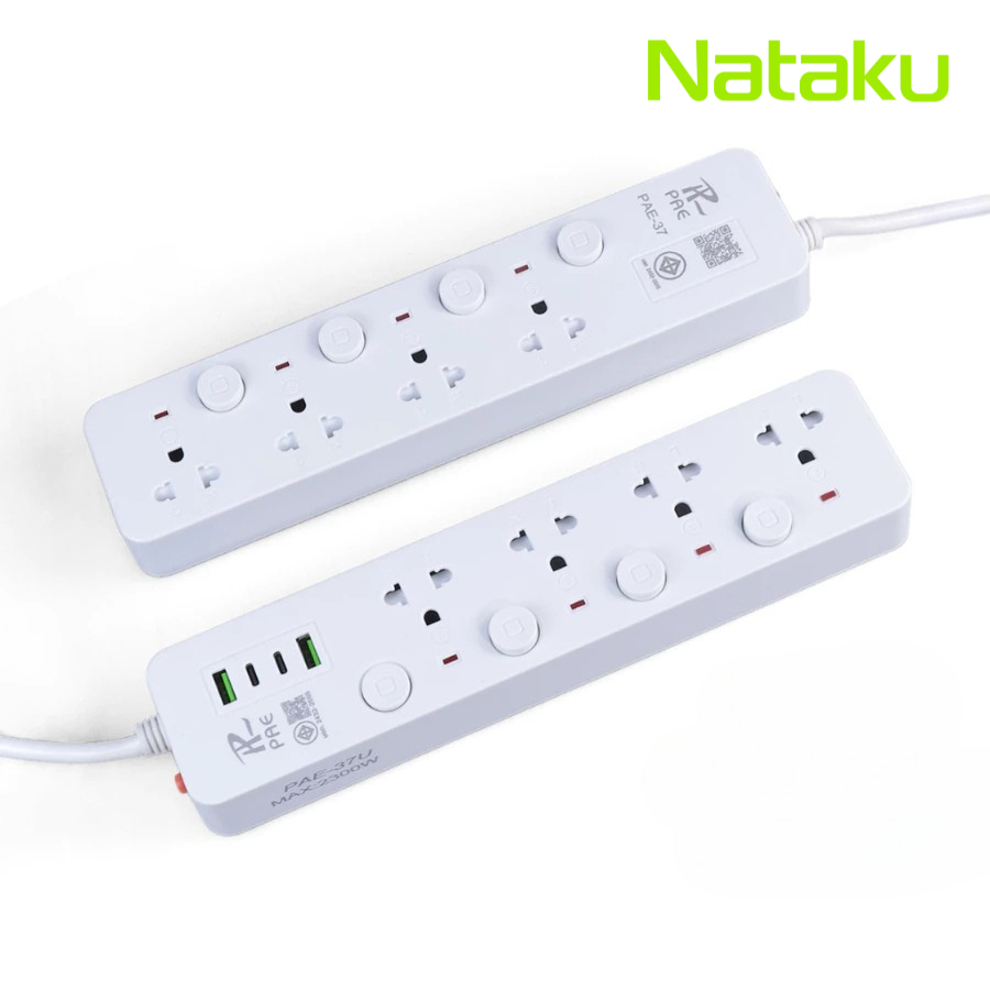 Nataku ปลั๊กพ่วง ปลั๊กไฟ ปลั๊ก 3ตา รุ่น37,37U 3เมตร 5เมตร 10เมตร พร้อมเบรกเกอร์ตัดไฟ มีมาตรฐาน มอก.