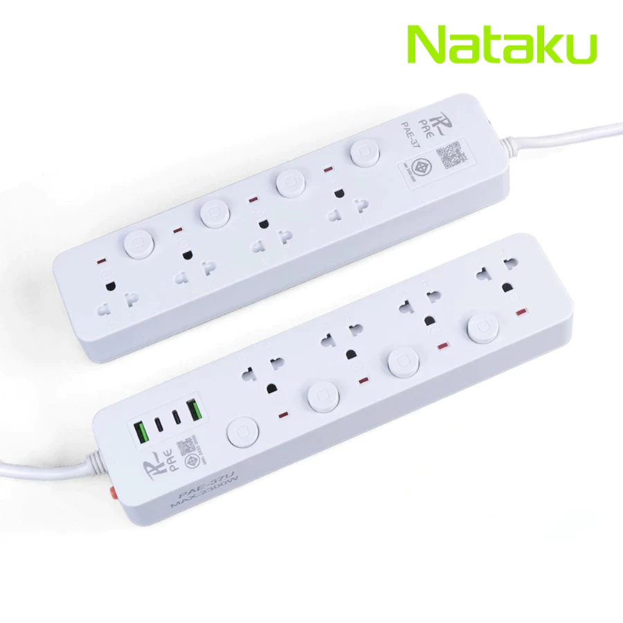 Nataku ปลั๊กพ่วง ปลั๊กไฟ ปลั๊ก 3ตา รุ่น37,37U 3เมตร 5เมตร 10เมตร พร้อมเบรกเกอร์ตัดไฟ มีมาตรฐาน มอก.