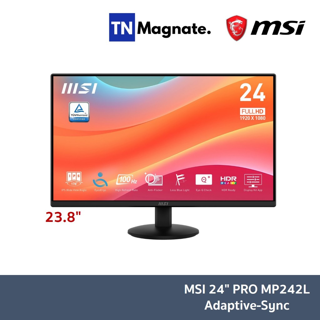 [จอมอนิเตอร์] MSI PRO MP242L MONITOR 23.8" / FHD/ IPS/ Flat/ 100Hz/ 1ms/ Black/ Adaptive-Sync