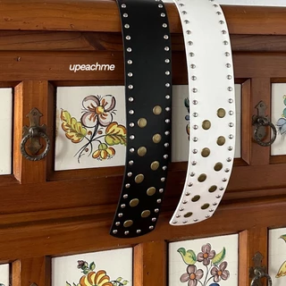 upeachme(Z0002) Seko Belt [เอว24-38"] เข็มขัดหนังตอกหมุดสีทองสไตล์เกาหลี เข็มขัดหนังพสจีน เข็มขัดหนังเส้นใหญ่