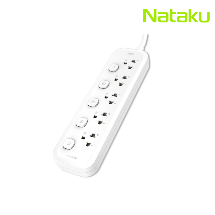 Nataku ปลั๊กไฟ ปลั๊กพ่วง ปลั๊ก3ตา power socket 2300 วัตต์ มาตรฐาน มอก. สวิตช์ปิดเปิด สายไฟยาว