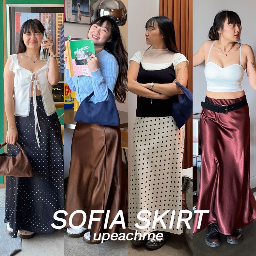 upeachme(C2.4,C2.5) Sofia satin skirt (เอว24-36") กระโปรงยาวซาติน ผ้าดีมาก เอวสมอคซ่อนพรีเมียม