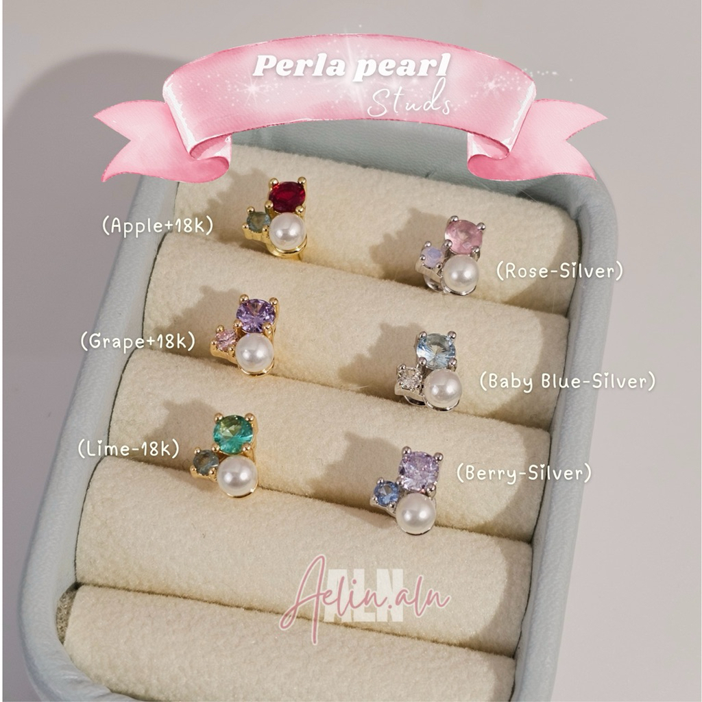 Perla pearl stud earrings - Aelin.ALN ต่างหูไข่มุก น่ารักละมุนใจ มี 8 สีค่ะ แพ้ง่ายใส่ได้ (#SE10-02)